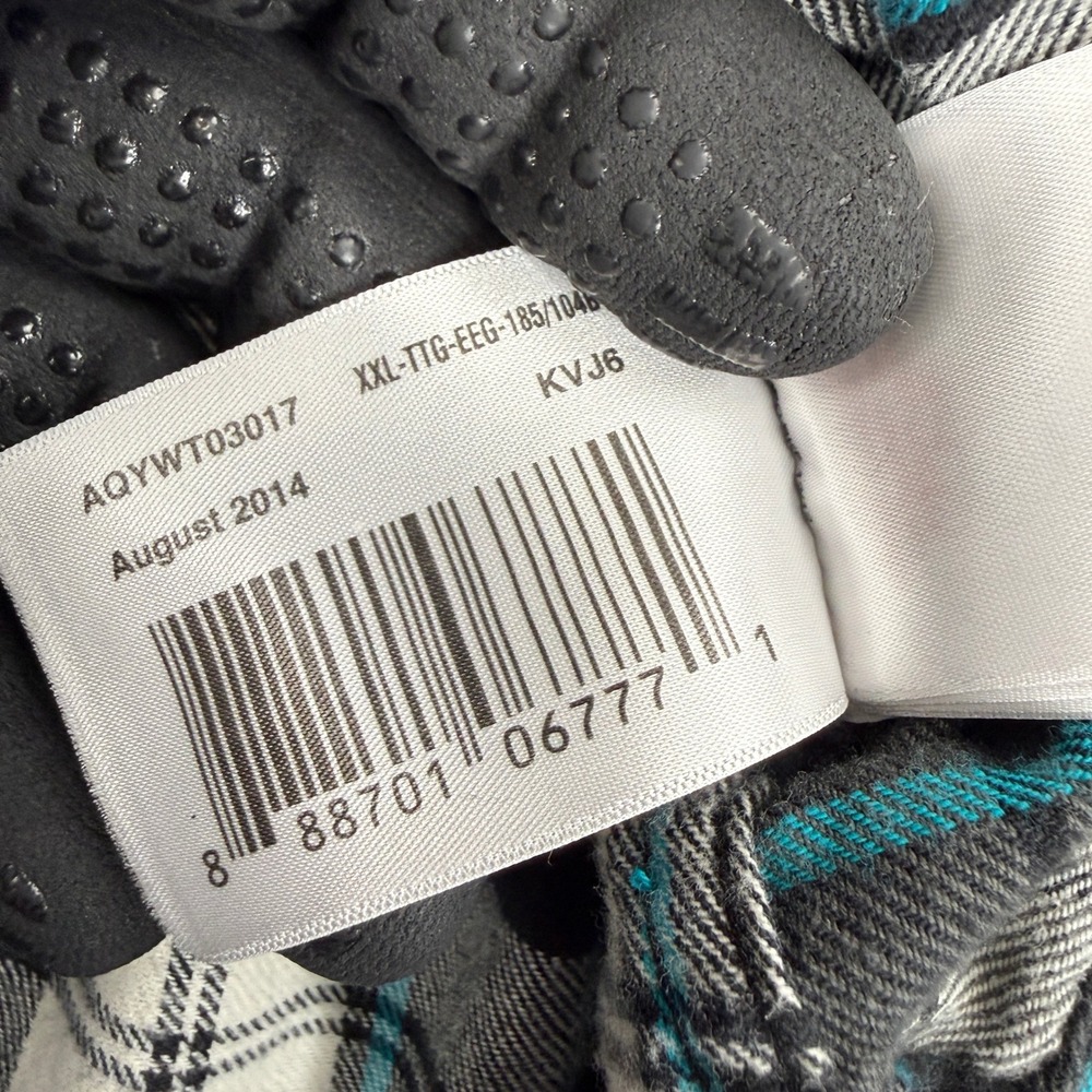 Quiksilver Plaid Flannel Button Down Shirt 2XL Black Teal Mens Surf Skater - Picture 8 of 12